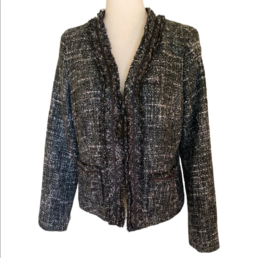 Talbots Tweed Boulce Fringe Cropped Blazer Jacket - 10